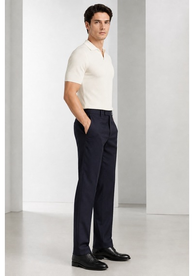 Bihan Store Erkek Slim Fit Yün Karışımlı Zeta Gabardin Kumaş Pileli Pantolon 004-lacivert