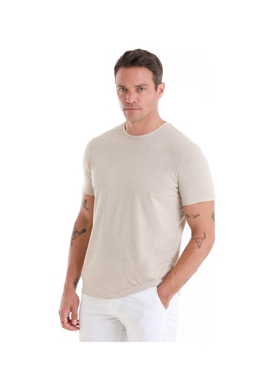 Hatemoğlu Taş Regular Fit Düz Bisiklet Yaka Keten Tişört 35102024c007 Taş
