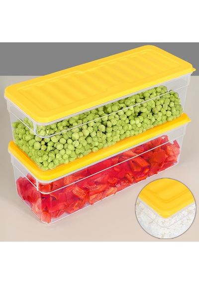 2'li Derin Buzdolabı Organizer Set Düzenleyici Saklama Kabı Mikrodalga Difriz Kabı 2470ml Sarı Çok Renkli