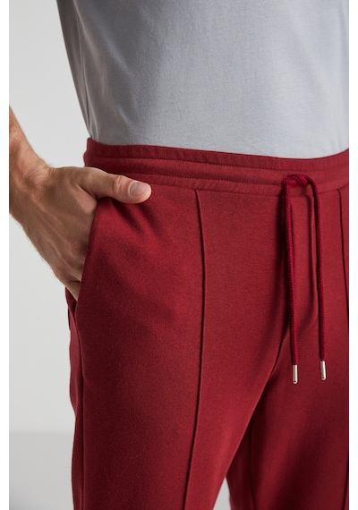 Grimelange Scuby  Erkek Diagonel Organik Kumaşlı Içi Polarsız Nervürlü 3 Cepli Jogger Bordo Eşofman Altı