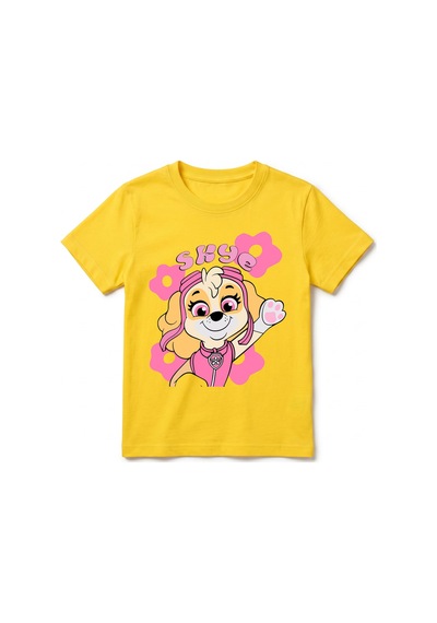 Urbantrendstore Paw Patrol Skye Unisex Kız Çocuk Bisiklet Yuvarlak Yaka Basic Kısa Kollu %100 Pamuk Tişört Sarı