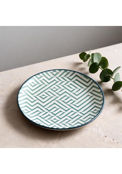 Chevron Olive Gourmet 25cm 12 Adet Porselen Düz Tabak Beyaz-mavi