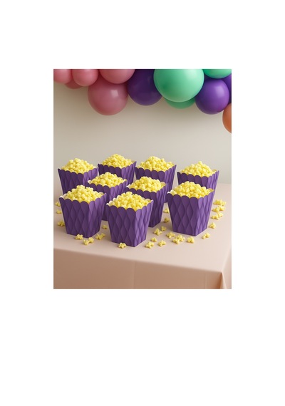 Mısır Kutusu Pop Corn Kutusu Dalgalı Mor Desenli / 8 Parça