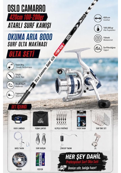 Oslo Camarro 420cm 100-200gr Okuma Aria 8000 Surf Casting Olta Seti