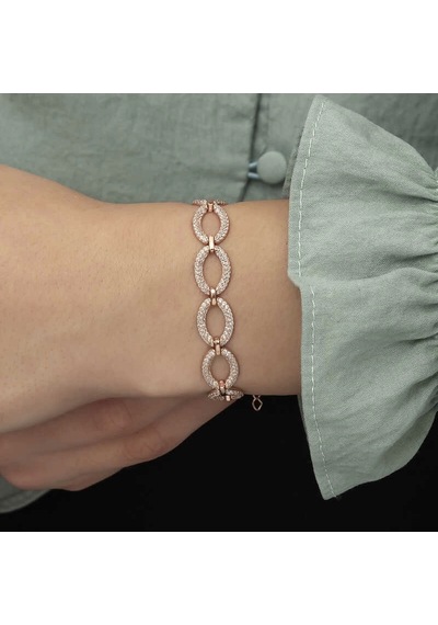 Gümüş Rose Oval Taşlı Bayan Bileklik Gümüş