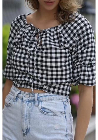 Lodmela Bağlama Detaylı Crop Bluz 1736siyah