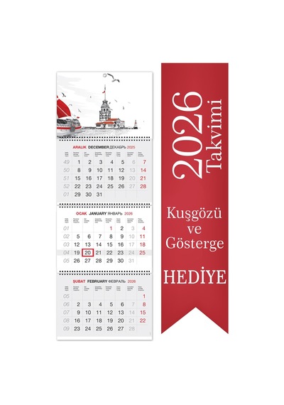 2026 Jumbo Boy Kuşe Gemici Takvimi Denizci Duvar Takvimi 33x92,5 Cm