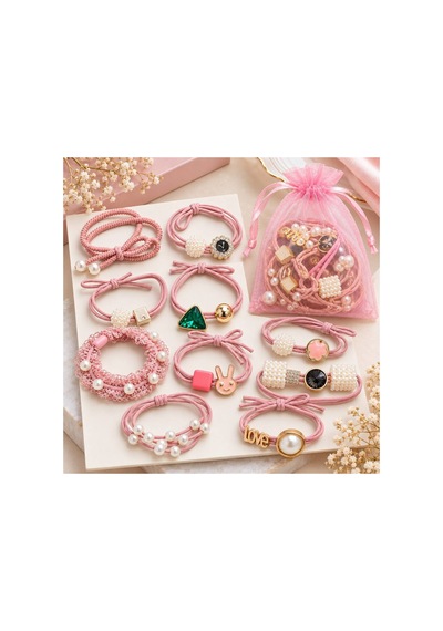 Tül Keseli Renkli Figürlü İncili Çoklu Saç Lastiği Seti - Pembe Pembe İnci - 607788233 Pembe İnci - 607788233 Pembe İnci