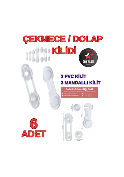 Can Yıldız Plastik Çocuk Bebek Güvenlik Çok Amaçlı Kilit Ve Mandallı Kilit Siyah