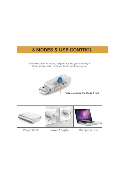 Coverzone Led Işık 5 Metre Sarı Işık Kornişe Takılabilir Aydınlatma Usb Girişli, Bakır Telli, 10 Halkalı Diğer