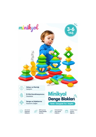 Denge Blokları, Büyük Boy Renkli Geometrik Bloklar 30 Parça Eğitici Yapı Seti