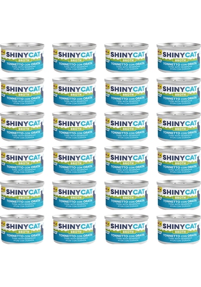 Gimcat Shiny Cat Broth Sos İçinde Çipuralı Ton Balığı Yetişkin Kedi Konservesi 24 x 70 G