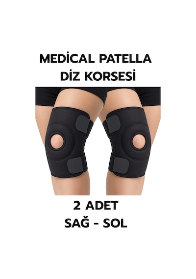 Medical Patella Destekli Diz Korsesi İkili Sağ Sol Çapraz Bağ Menisküs Ağrısı Için Sporcu Dizlik Siyah