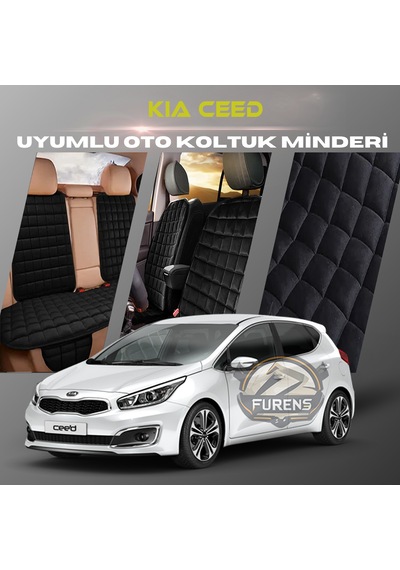 Kia Ceed Siyah Renk Tay Tüyüü Cepli & Terletmez Sırtlı Oto Koltuk Minder Seti - Koltuk Koruma Kılıfı Ön & Arka Tam Set