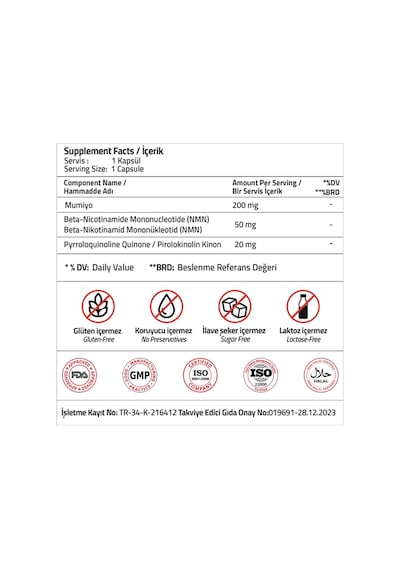 Validus Nmn 50 Mg + Mumiyo 200 Mg + Pqq 20 Mg 30 Kapsül