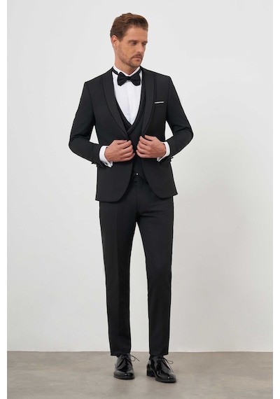 Morven Erkek Siyah Poliviskon Ceramonia Düz Desen Slim Fit Sivri Çıkma Yaka Damatlık Siyah Morven Erkek Siyah Poliviskon Ceramonia Düz Desen Slim Fit Sivri Çıkma Yaka Damatlık Siyah