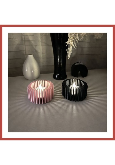 Bezos 3d Baskı Modern Çizgili Mumluk - Tealight Mumluk 1 Adet -pembe Erdotıca