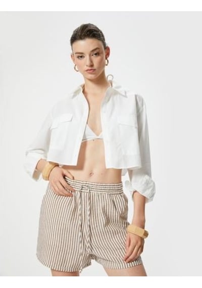 Koton Shorts-ekru Çizgili Ekru