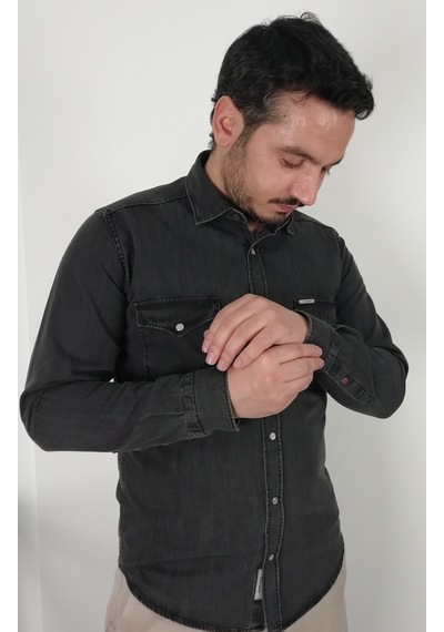 Tousus Slim Fit Kot Erkek Gömlek Slm-2006-tss Gri