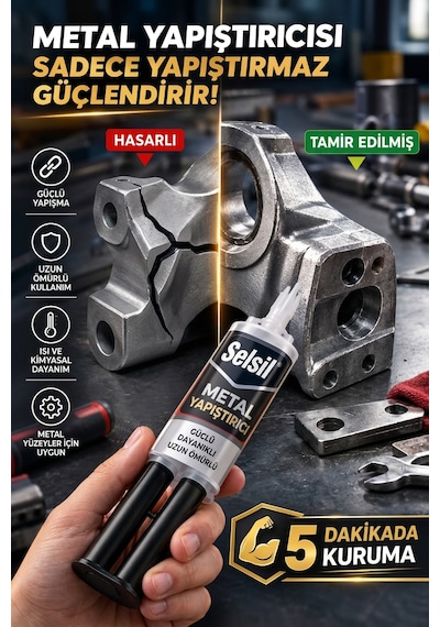 Selsil Metal Yapıştırıcı 28 Gr 5 Dakika Çift Komponentli Çelik Dolgulu Epoksi