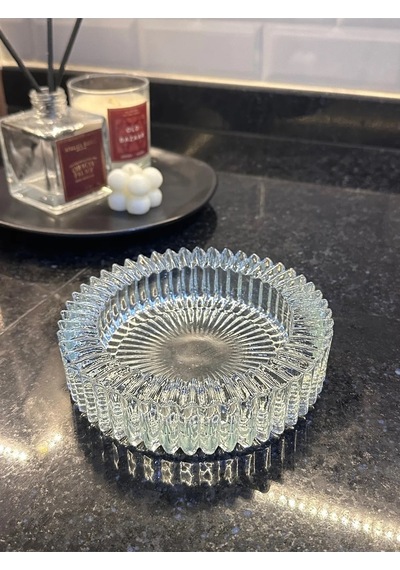 Kristal Lüks Cam Küllük 14cm Cam Beyaz Yuvarlak