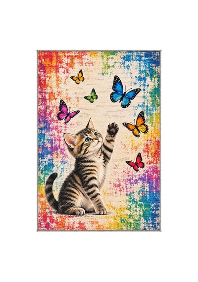 Pati Dostu Kedi Desenli Dijital Baskı Pamuk Dokuma Kaymaz Taban Salon Halısı Ve Çocuk-genç Odası Kare Renkli 923552567 Kare Renkli