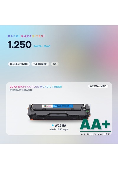 Hp 207a W2211a Mavi Uyumlu Toner Aa Plus / Color Laserjet Pro M255 / M282 / M283