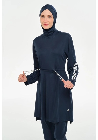 Rozamay 253132 Opal Lacivert Tam Boy Lycralı Dijital Desen Tesettür Mayo Lacivert