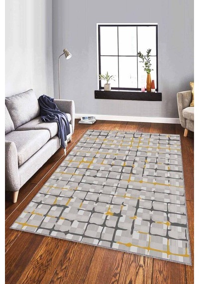 Sarı Spor Kaymaz Tabanlı Makinede Yıkanabilir Halı Fv006n11