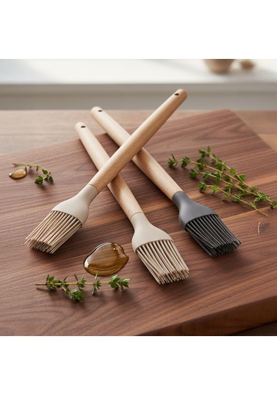 Bambu Saplı Silikon Fırça, Bambu Uzun Silikon Yağ Ve Yumurta Fırçası 27cm 3 Renk Seçenekli Siy