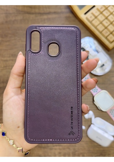 Samsung Galaxy A20 / A30 Uyumlu Premium Deri Dokulu Darbelere Karşı Dayanıklı Nazal Silikon Kılıf Mor