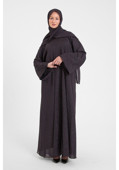 Şakika Shine Taşlı Abaya Ferace & Şal - Standart Beden & Farklı Boy Mürdüm