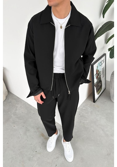 Siyah Fermuarlı Relaxed Fit Boxy Ceket Siyah