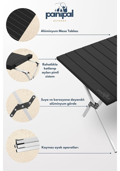 Outdoor Alüminyum Katlanabilir Kamp Ve Piknik Masası, 47x59.7x82.5 Cm, Taşıma Çantalı Siyah Genel