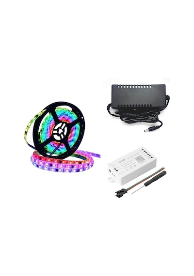 WS2811 ARGB Pixel Şerit LED 5m Wifi Kontrol sp108+adaptör (SP108E)