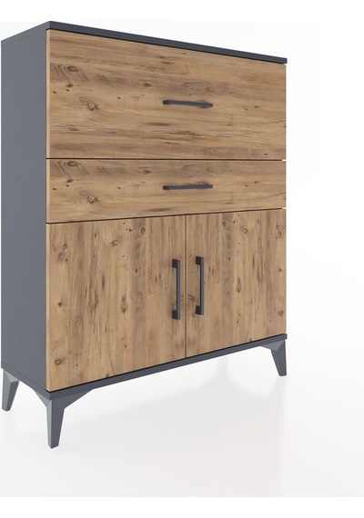 Arges Şifonyer Tek Raflı 2 Çekmeceli 2 Kapaklı 88x30x106 Antr... Antrasit