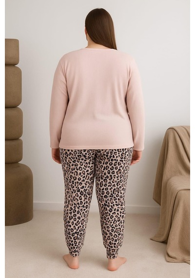 Pemilo Kadın Büyük Beden Raporlı 0251 Pijama Takımı Vizon Vizon