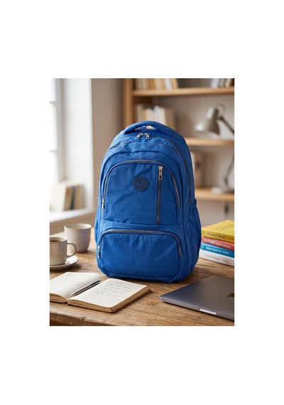 Gigi Luxe Unisex Su Geçirmez Çok Bölmeli Krinkıl Kumaş Okul Çantası Laptop Çantası Lacivert Lacivert