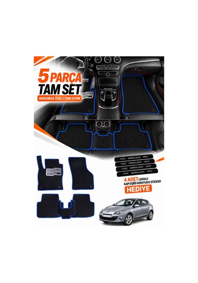 Renault Megane 3-hatchback 2008-2016 Uyumlu Eva Oto Paspas Metal Topukluklu Siyah-mavi