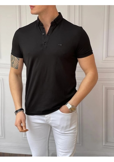 Modefendi Merserize Polo Yaka Slimfit Kalıp Tshirt Siyah