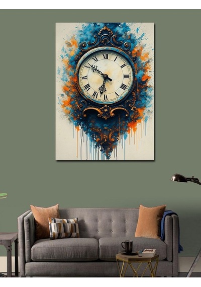 Kanvas Tablo Mavi Desen Eski Saat 100cmx140cm