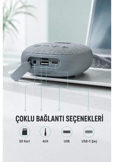 Bluetooth Kulaklıklı Taşınabilir Hoparlör 5w Usb Sd Aux Fm 1500 Mah Kablosuz Speaker Bluetooth V5.3