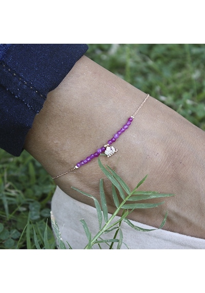 Rose Zirkon Taşlı Fil Figürlü Ametist Taşlı Halhal Gümüş