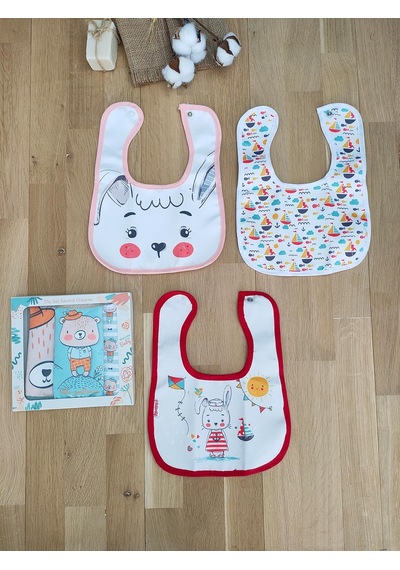 Çift Katlı Çıtçıtlı Su Geçirmez Bebek Mama Ve Salya Önlük 3 Adet Stl5139