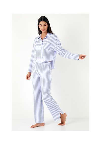 Lela Desenli Rahat Kesim Bol Paça Yazlık Bayan Pijama Takımı 6110014 Lila