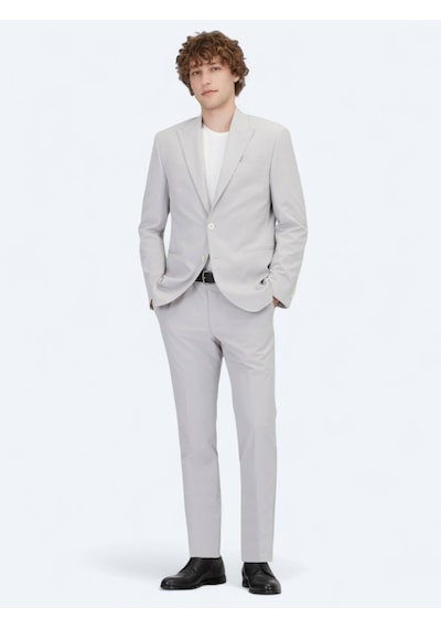 Kip Açık Gri Düz Slim Fit Takım Elbise Açık Gri
