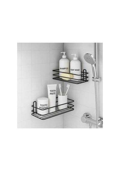 Buççin Online Mağaza Banyo Düzenleyici Şampuanlık Sabunluk Yapışkanlı 2 Adet Banyo Rafı Mat Siyah Duş Rafı Organizer Meta Çok Renkli