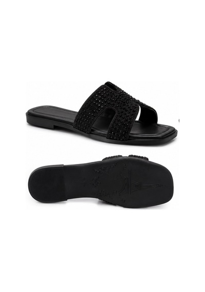 N Napa Shoe Np.1050.siyah Kadın Siyah Taş Detaylı Günlük Terlik Konforlu Düz Taban Şık Yazlık Terlik