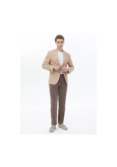 Kip Kiremit Çizgili Modern Fit Pamuk Karışımlı Ceket 001