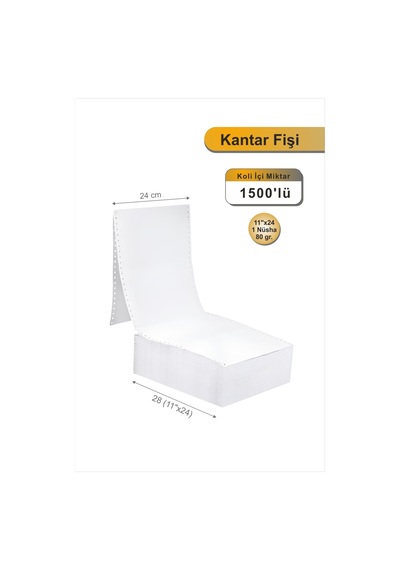 11x24 Kantar Fişi 80 Gr. 1500 Adet , Beyaz Otokopili Sürekli Form 11''x24 Cm